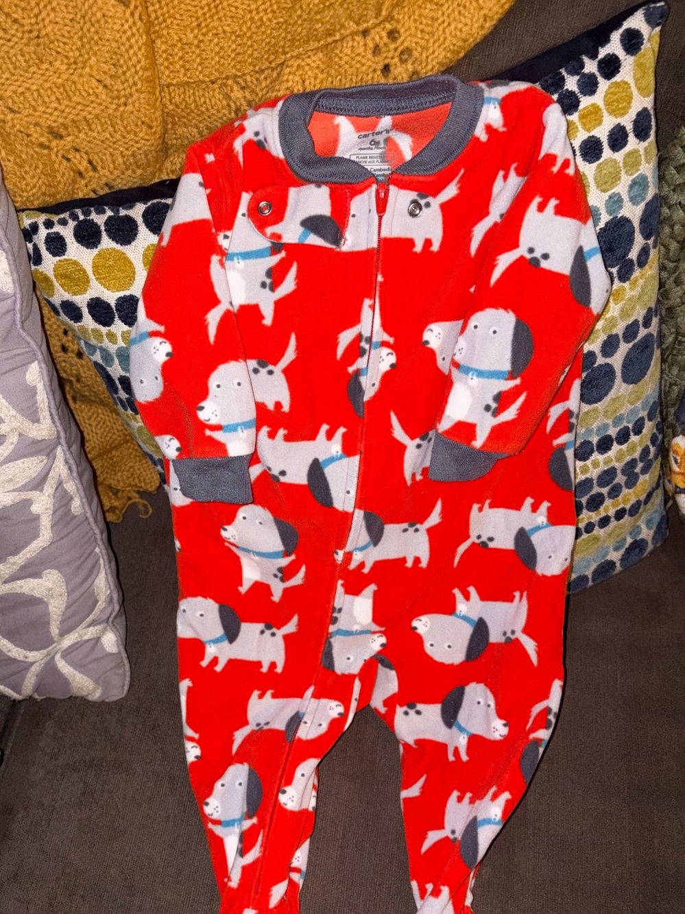 Carter's Red Puppy Print Fleece Footed One-Piece